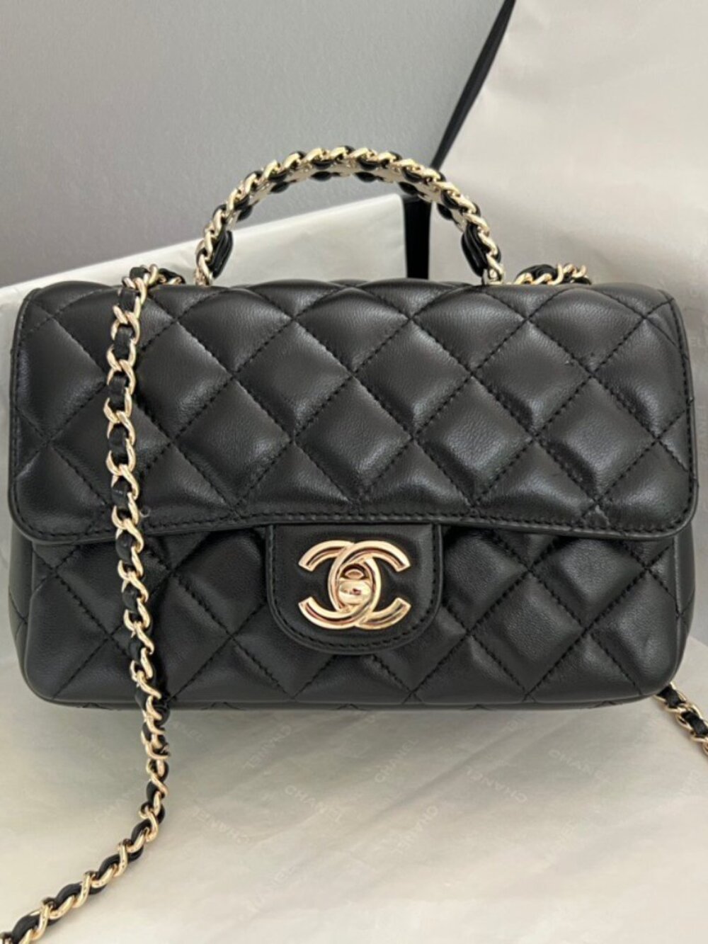 "NEW Chanel Rectangular Classic Flap Bag Black Lambskin w/Gold "